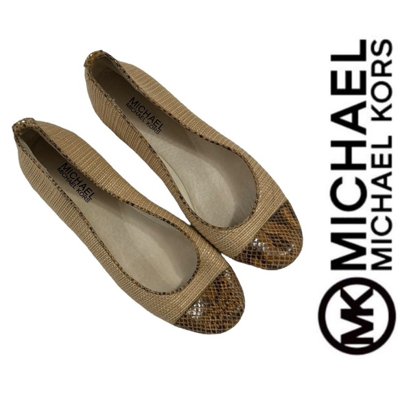 Michael Kors Ballet Flat Shoes Size  Snake Skin Straw - Picture 1 of 6
